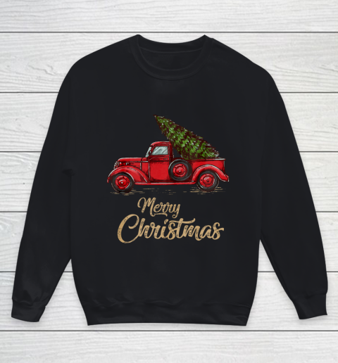 Funny Vintage Red Truck With Merry Christmas Tree Youth Sweatshirt