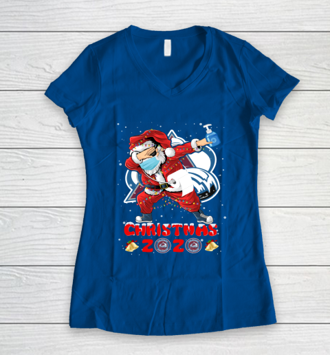 Colorado Avalanche Funny Santa Claus Dabbing Christmas 2020 NHL Women's V-Neck T-Shirt 7