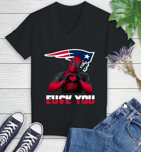 NHL New England Patriots Deadpool Love You Fuck You Football Sports Women's V-Neck T-Shirt