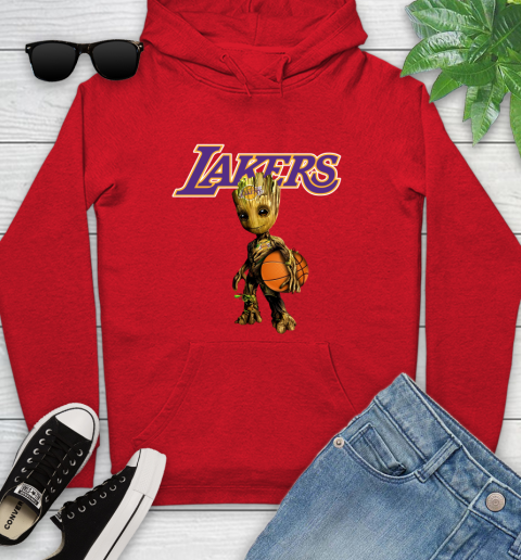 Los Angeles Lakers NBA Basketball Groot Marvel Guardians Of The Galaxy Youth Hoodie 11