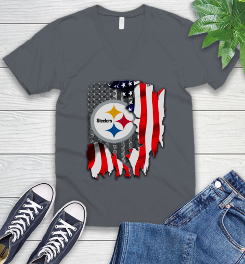 Pittsburgh Steelers NFL Football American Flag V-Neck T-Shirt 4
