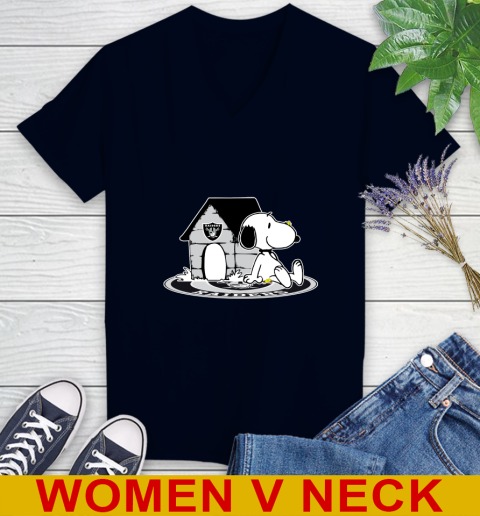 NFL Football Oakland Raiders Snoopy The Peanuts Movie Shirt Women's V-Neck T-Shirt 3