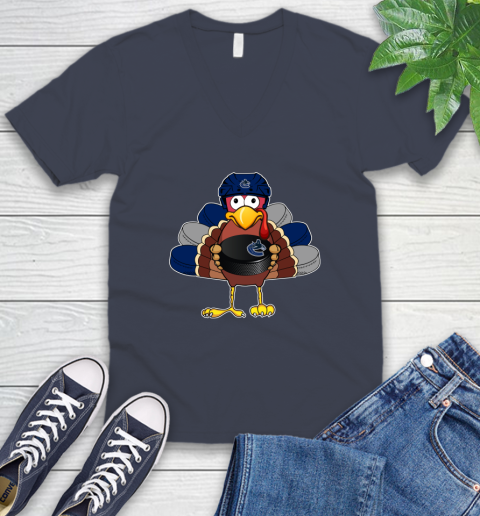 Vancouver Canucks Turkey Thanksgiving Day V-Neck T-Shirt 9