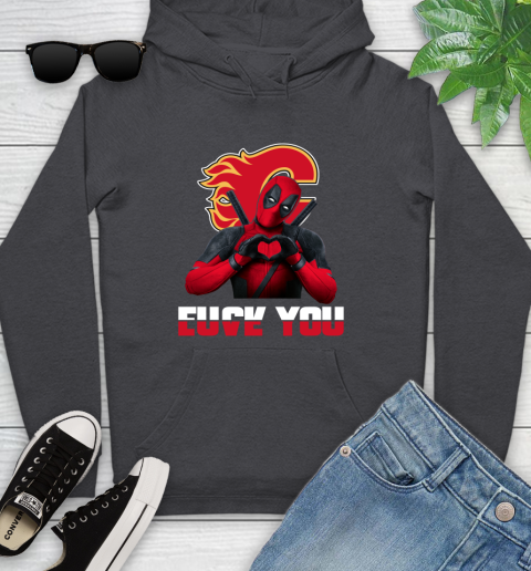 NHL Calgary Flames Deadpool Love You Fuck You Hockey Sports Youth Hoodie 8