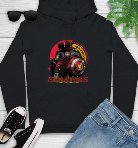 NHL Captain America Thor Spider Man Hawkeye Avengers Endgame Hockey Ottawa Senators Youth Hoodie 2