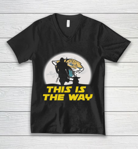 Jacksonville Jaguars NFL Football Star Wars Yoda And Mandalorian This Is The Way V-Neck T-Shirt