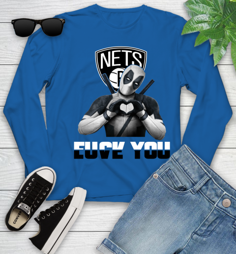 NBA Brooklyn Nets Deadpool Love You Fuck You Basketball Sports Youth Long Sleeve 10