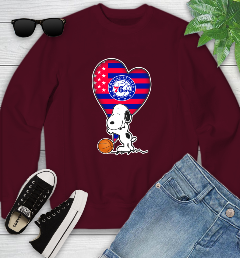 Philadelphia 76ers NBA Basketball The Peanuts Movie Adorable Snoopy Youth Sweatshirt 5