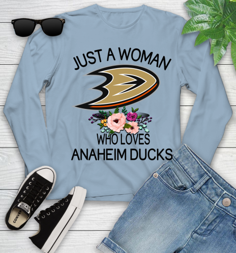 NHL Just A Woman Who Loves Anaheim Ducks Hockey Sports Youth Long Sleeve 6