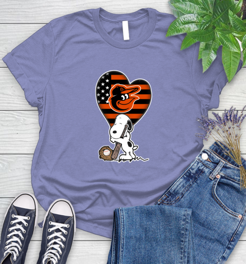 Baltimore Orioles MLB Baseball The Peanuts Movie Adorable Snoopy Women's T-Shirt 11