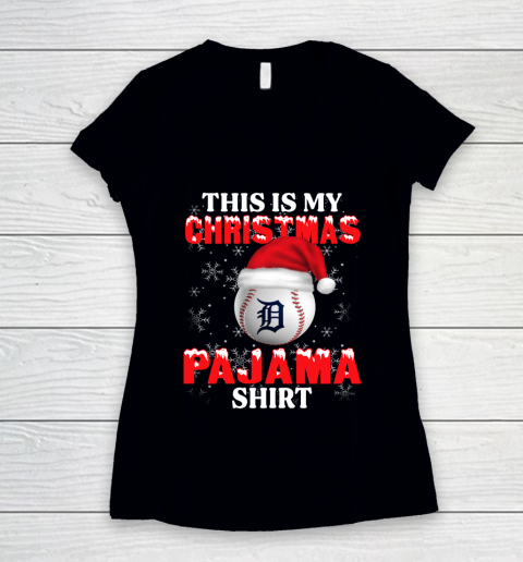 Detroit Tigers This Is My Christmas Pajama Shirt MLB Women's V-Neck T-Shirt