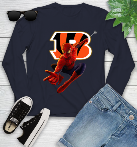 NFL Spider Man Avengers Endgame Football Cincinnati Bengals Youth Long Sleeve - Image 4