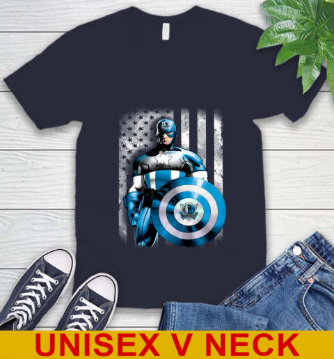Dallas Mavericks NBA Basketball Captain America Marvel Avengers American Flag Shirt V-Neck T-Shirt 2