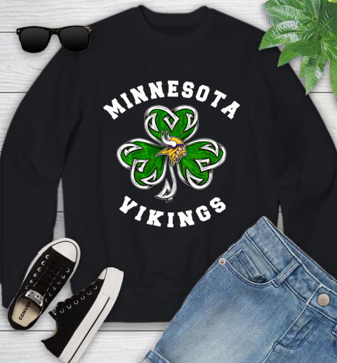 NFL Minnesota Vikings Three Leaf Clover St Patrick's Day Football Sports Youth Sweatshirt