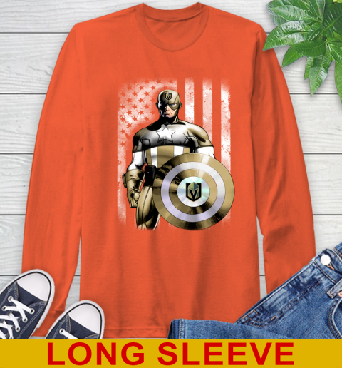 Vegas Golden Knights NHL Hockey Captain America Marvel Avengers American Flag Shirt Long Sleeve T-Shirt 4