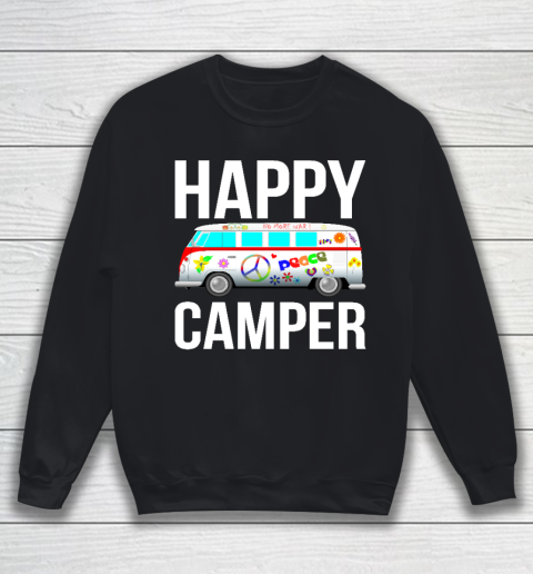 Happy Camper Camping Van Peace Sign Hippies 1970s Campers Sweatshirt