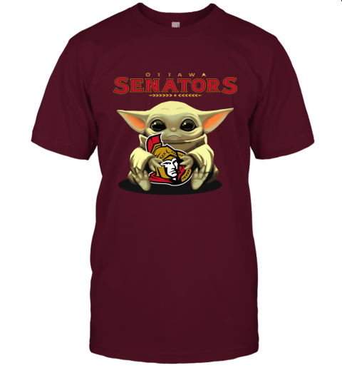 Baby Yoda Hugs The Ottawa Senators Ice Hockey Unisex Jersey Tee