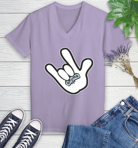 San Antonio Spurs NBA Basketball Mickey Rock Hand Disney Women's V-Neck T-Shirt 14
