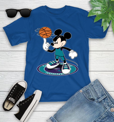 NBA Basketball Charlotte Hornets Cheerful Mickey Disney Shirt Youth T-Shirt 9