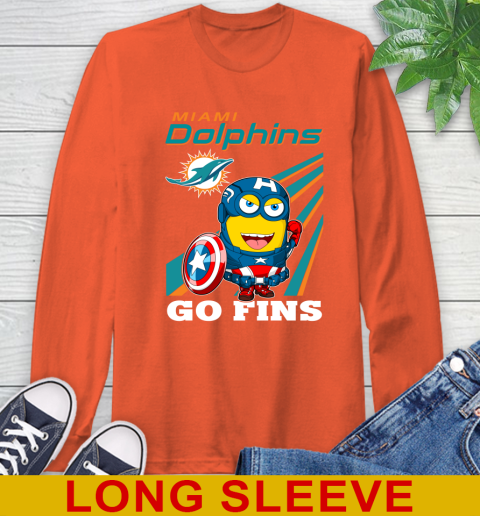 NFL Football Miami Dolphins Captain America Marvel Avengers Minion Shirt Long Sleeve T-Shirt 4