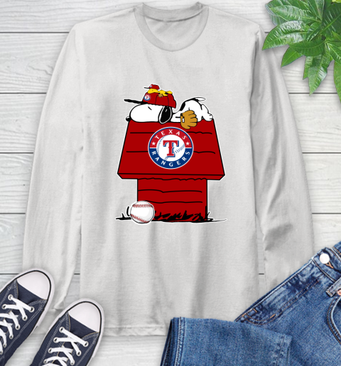 MLB Texas Rangers Snoopy Woodstock The Peanuts Movie Baseball T Shirt Long Sleeve T-Shirt
