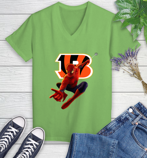 NFL Spider Man Avengers Endgame Football Cincinnati Bengals Women's V-Neck T-Shirt 11
