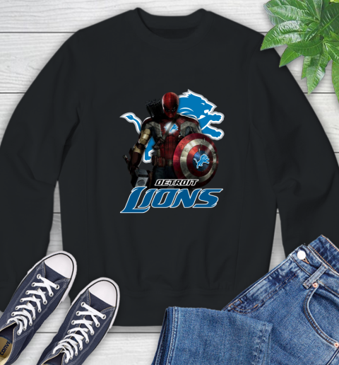 NFL Captain America Thor Spider Man Hawkeye Avengers Endgame Football Detroit Lions Sweatshirt 2