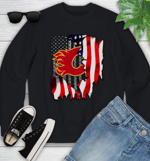 Calgary Flames NHL Hockey American Flag Youth Sweatshirt