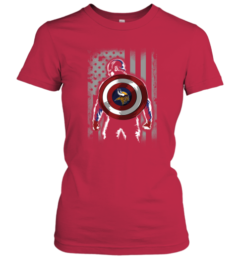 NFL Minnesota Vikings Captain America Marvel Flag Football Sports p8ISo1qIqq7 ladies t shirt 20 95 151514 front red