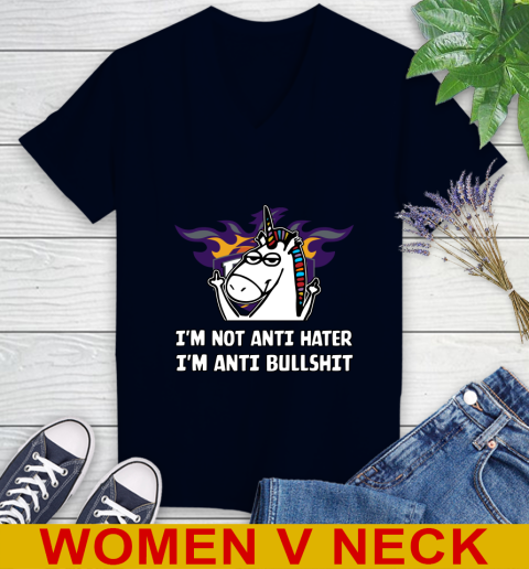 Phoenix Suns NBA Basketball Unicorn I'm Not Anti Hater I'm Anti Bullshit Women's V-Neck T-Shirt 3
