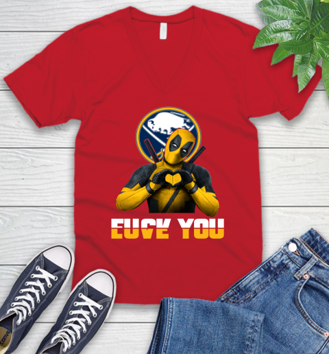NHL Buffalo Sabres Deadpool Love You Fuck You Hockey Sports V-Neck T-Shirt 6