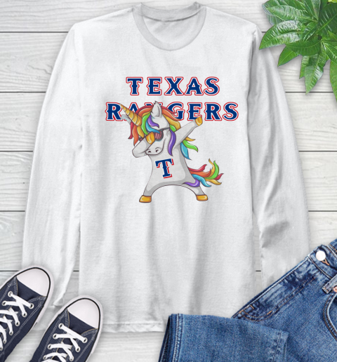Texas Rangers MLB Baseball Funny Unicorn Dabbing Sports Long Sleeve T-Shirt