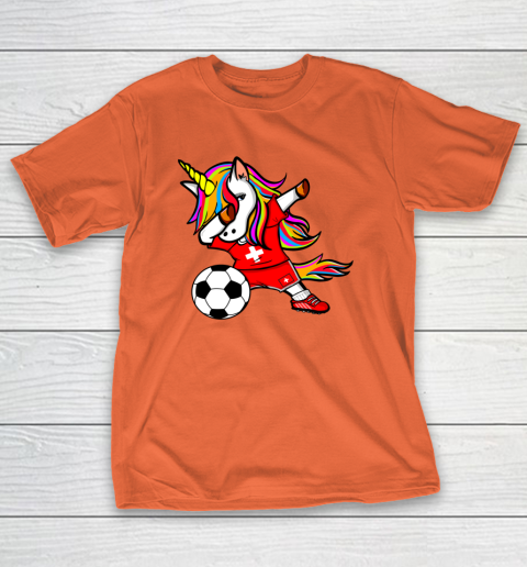 Dabbing Unicorn Switzerland Football Swiss Flag Soccer T-Shirt 17