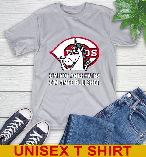 Cincinnati Reds MLB Baseball Unicorn I'm Not Anti Hater I'm Anti Bullshit T-Shirt 6