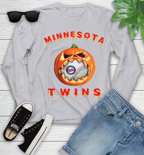 MLB Minnesota Twins Halloween Pumpkin Baseball Sports Youth Long Sleeve 5