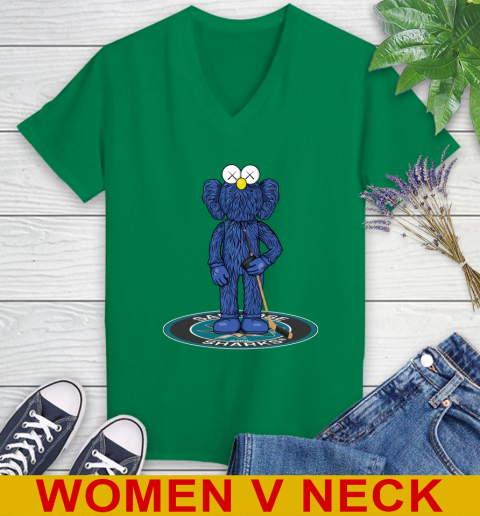 NHL Hockey San Jose Sharks Kaws Bff Blue Figure Shirt Women's V-Neck T-Shirt 6