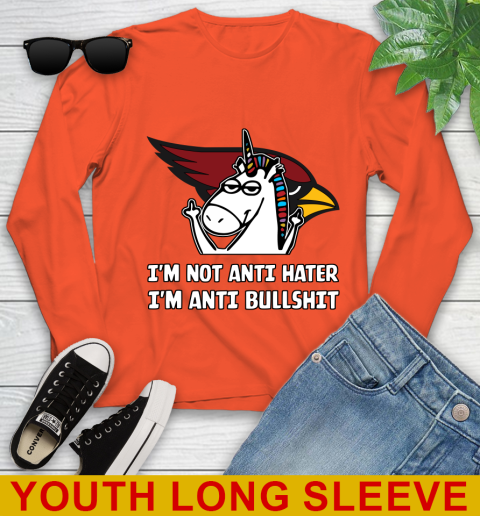 Arizona Cardinals NFL Football Unicorn I'm Not Anti Hater I'm Anti Bullshit Youth Long Sleeve 4