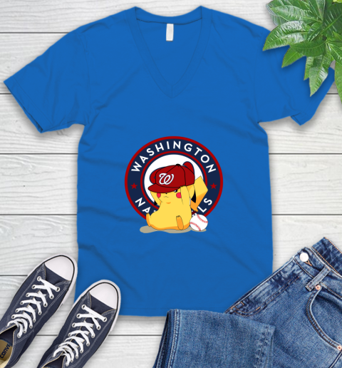 MLB Pikachu Baseball Sports Washington Nationals V-Neck T-Shirt 6