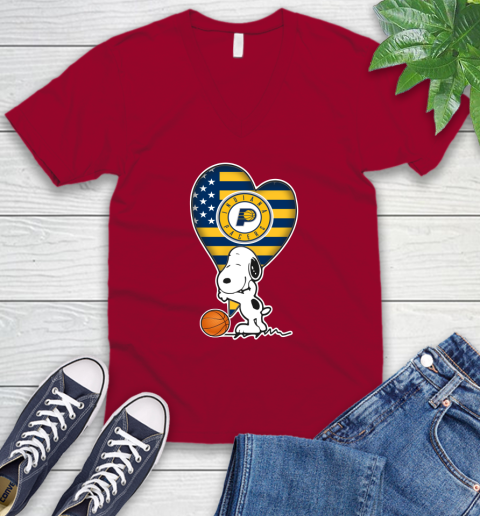 Indiana Pacers NBA Basketball The Peanuts Movie Adorable Snoopy V-Neck T-Shirt 8