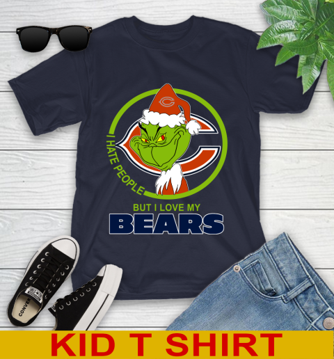 Chicago Bears NFL Christmas Grinch I Hate People But I Love My Favorite Football Team Youth T-Shirt 3