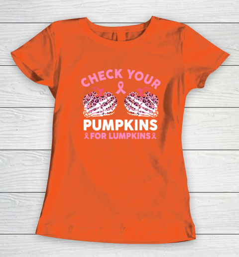 Check Your Pumpkins Breast Cancer Awareness Halloween Women's T-Shirt