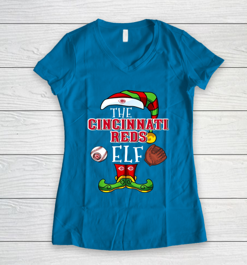 Cincinnati Reds Christmas ELF Funny MLB Women's V-Neck T-Shirt 5