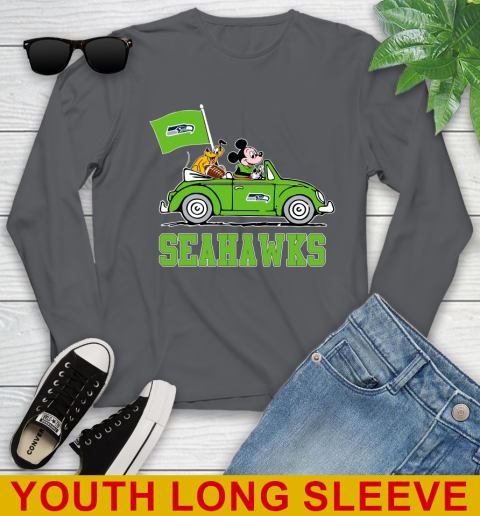 NFL Football Seattle Seahawks Pluto Mickey Driving Disney Shirt Youth Long Sleeve 9