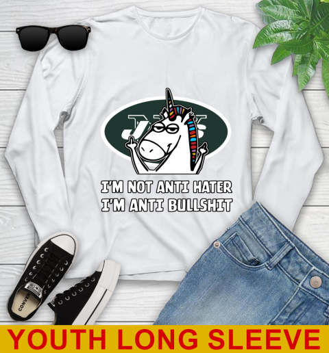 New York Jets NFL Football Unicorn I'm Not Anti Hater I'm Anti Bullshit Youth Long Sleeve