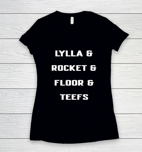 Guardians Of The Galaxy Lylla Rocket Floor Teefs Women's V-Neck T-Shirt