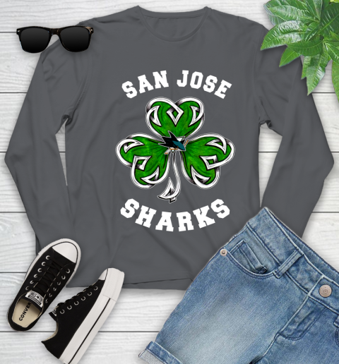NHL San Jose Sharks Three Leaf Clover St Patrick's Day Hockey Sports Youth Long Sleeve 9