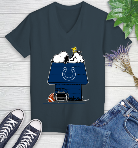 Indianapolis Colts NFL Football Snoopy Woodstock The Peanuts Movie Women's V-Neck T-Shirt 8
