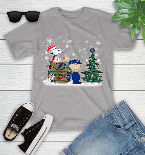 NHL Tampa Bay Lightning Snoopy Charlie Brown Woodstock Christmas Stanley Cup Hockey Youth T-Shirt 4