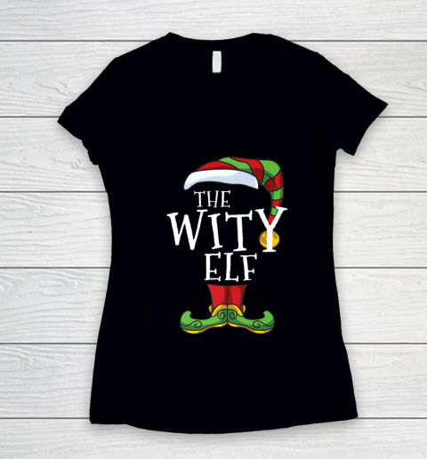 Witty Elf Family Matching Christmas Group Funny Pajama Women's V-Neck T-Shirt