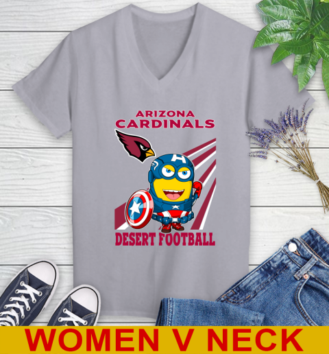 NFL Football Arizona Cardinals Captain America Marvel Avengers Minion Shirt Women's V-Neck T-Shirt 4